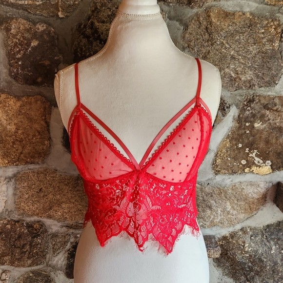 Wink Gal Womens Sheer Mesh Sexy Bralette Wireless Lace Red Sz XL - Picture 1 of 14